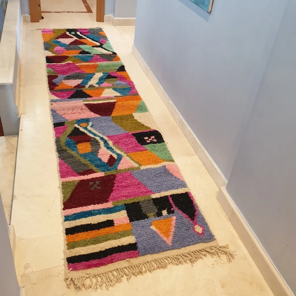 FELNA Runner | 11'2x2'6 Ft | 3,42x0,80 m | Moroccan Colorful Rug | 100% wool handmade