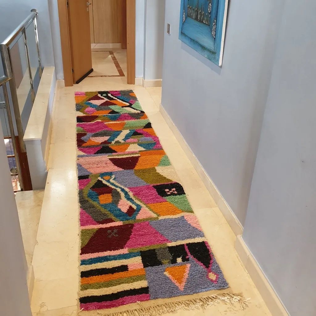 FELNA Runner | 11'2x2'6 Ft | 3,42x0,80 m | Moroccan Colorful Rug | 100% wool handmade