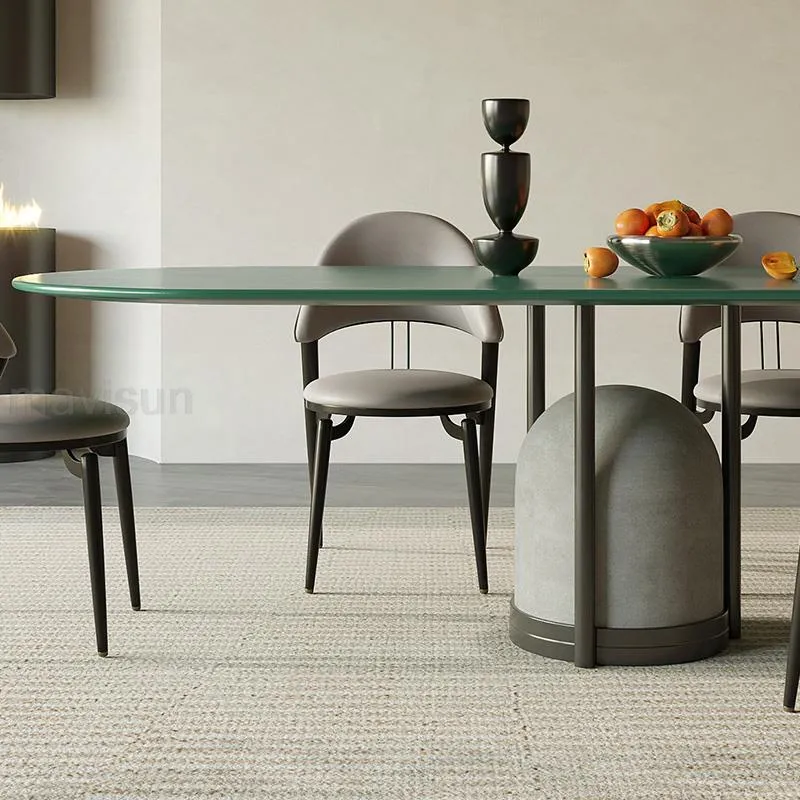 Green Glossy Kitchen Table Carbon Steel Frame
