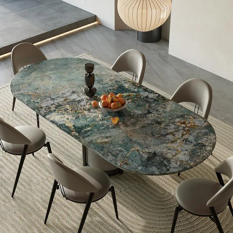 Green Glossy Kitchen Table Carbon Steel Frame