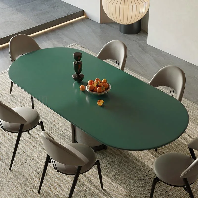 Green Glossy Kitchen Table Carbon Steel Frame