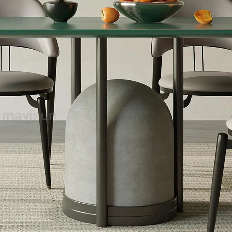 Green Glossy Kitchen Table Carbon Steel Frame