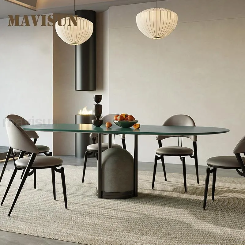 Green Glossy Kitchen Table Carbon Steel Frame