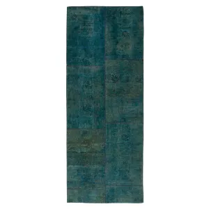Green Patchwork Wool Rug - 4'4" x 11'