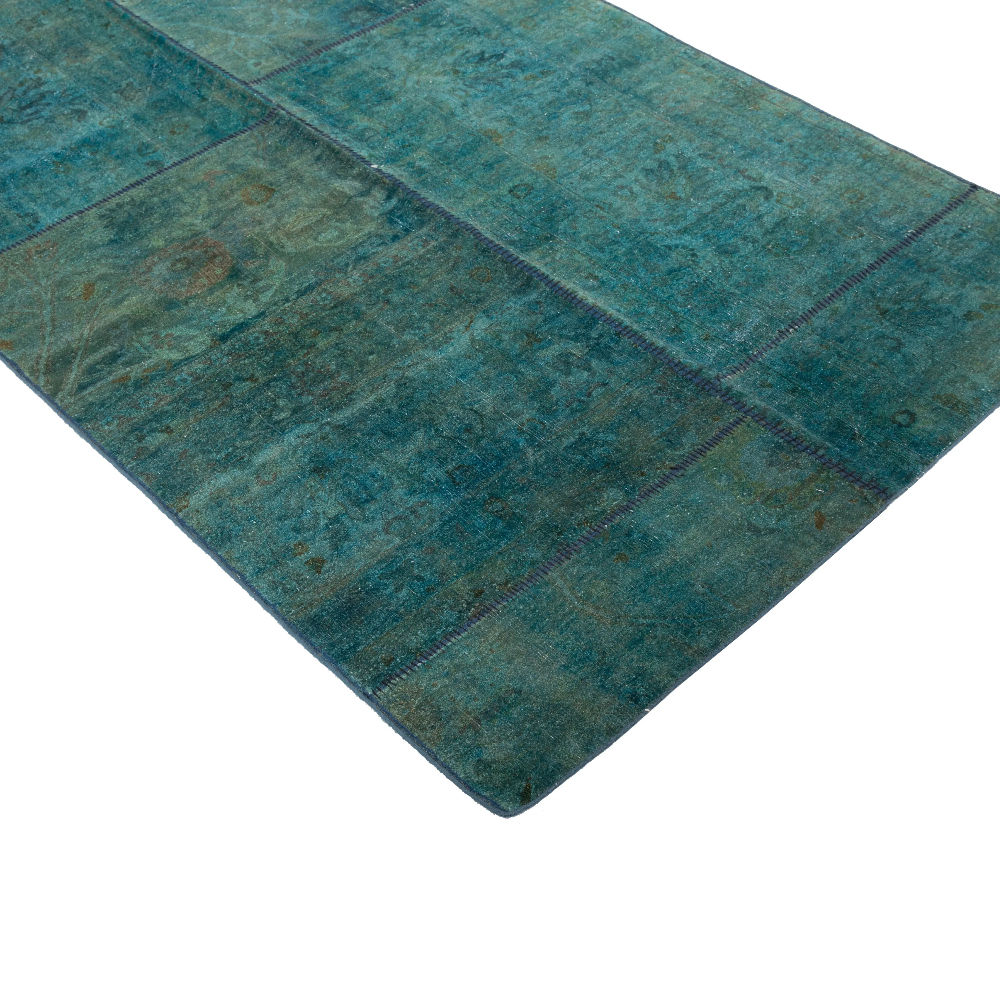 Green Patchwork Wool Rug - 4'4" x 11'