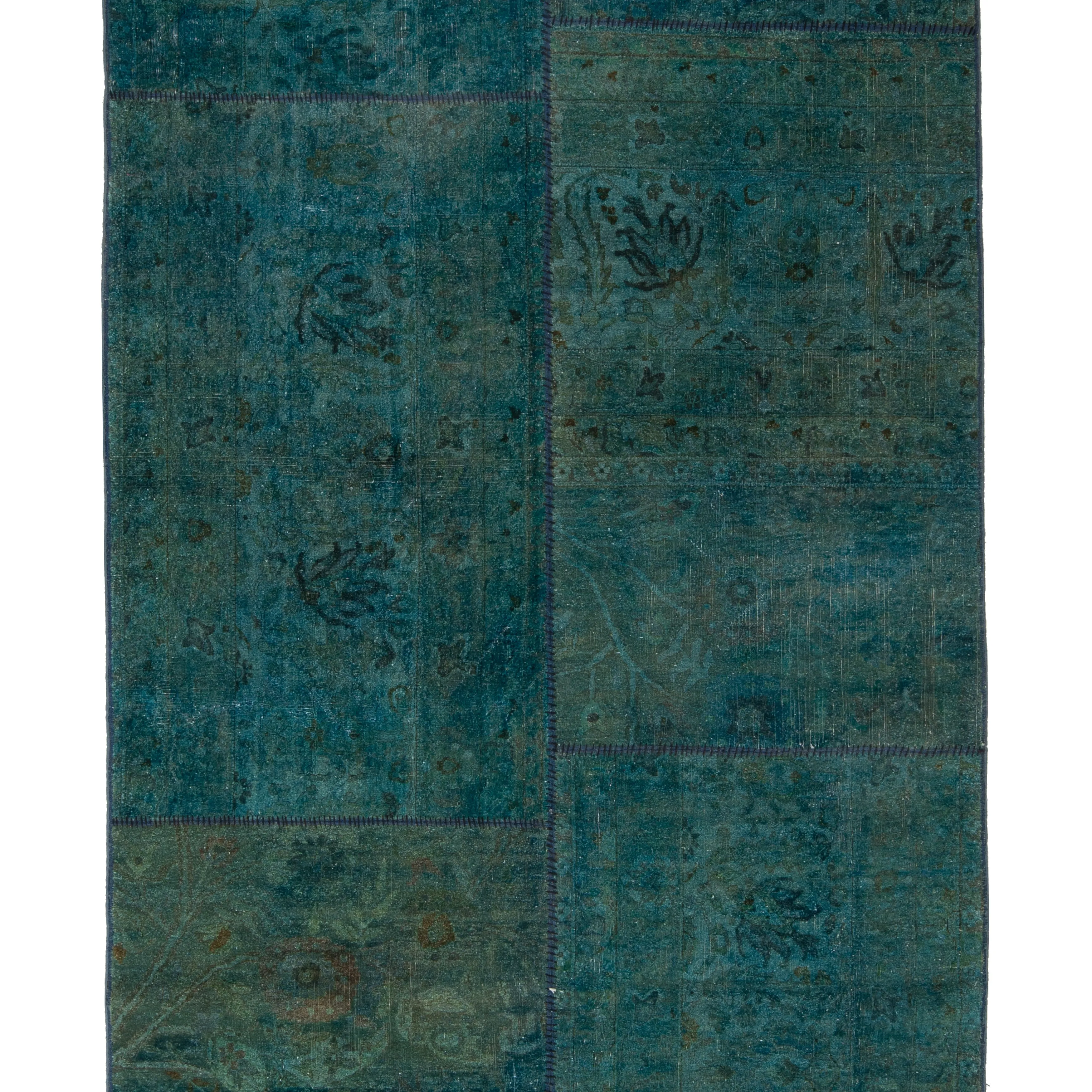 Green Patchwork Wool Rug - 4'4" x 11'