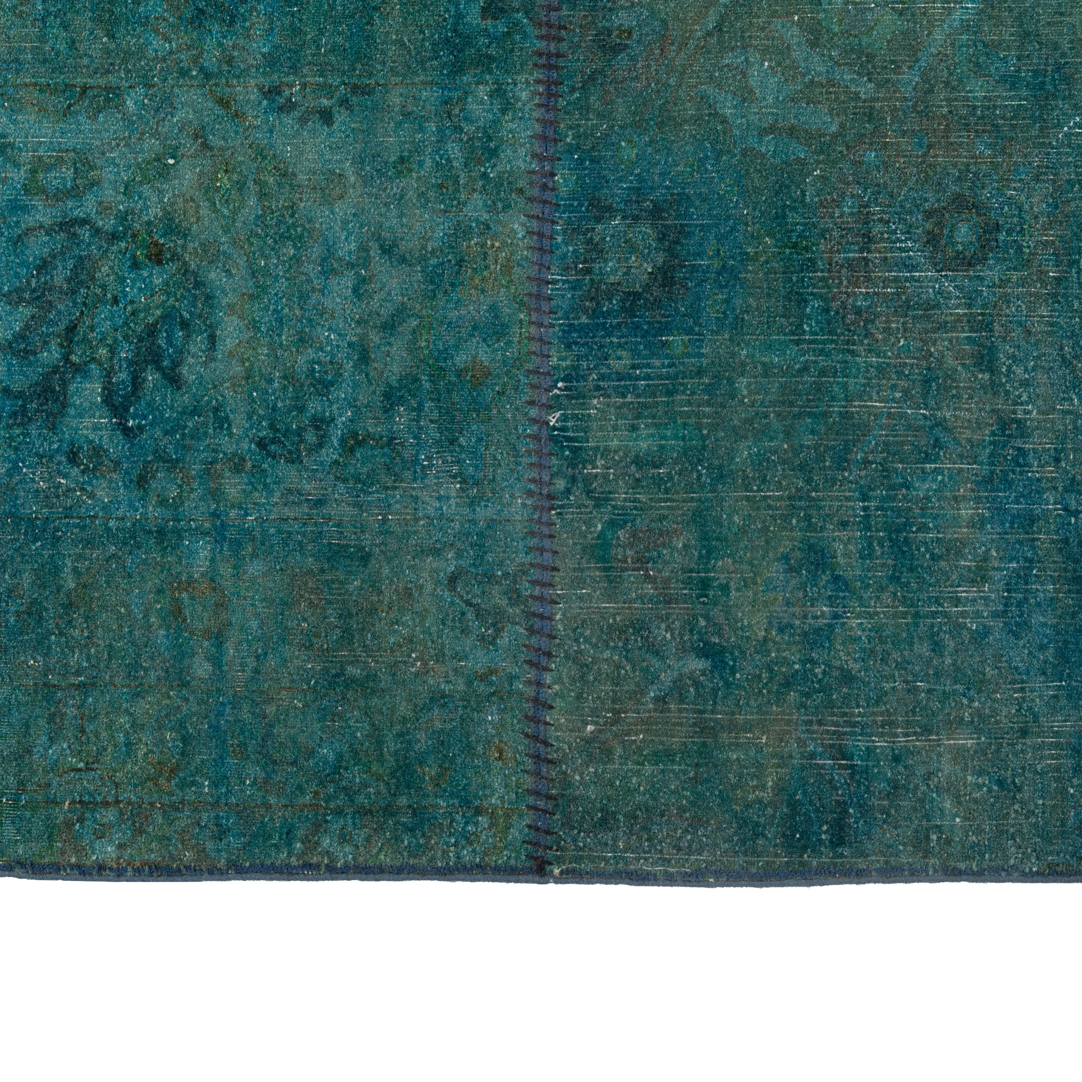 Green Patchwork Wool Rug - 4'4" x 11'