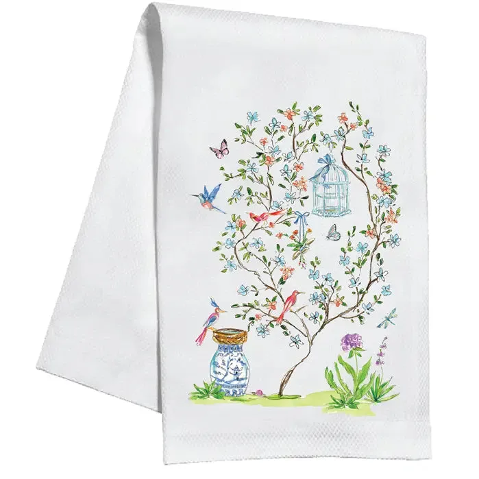 Handpainted Blue Enchanted Garden Kitchen Towel