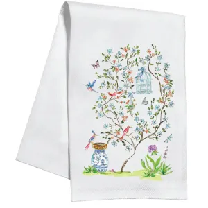 Handpainted Blue Enchanted Garden Kitchen Towel
