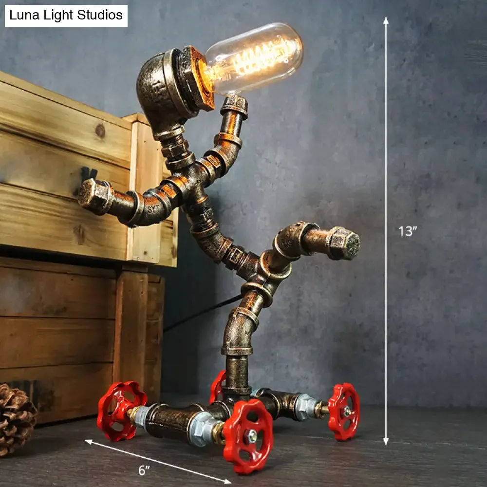 Iron Pipe Art Night Lamp - Industrial Table Light in Bronze for Boys Room
