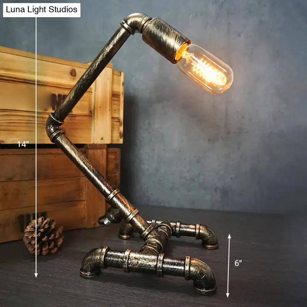 Iron Pipe Art Night Lamp - Industrial Table Light in Bronze for Boys Room
