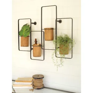 Kalalou - METAL WALL RACK WITH FOUR WOODEN PLANTERS - CHH1408