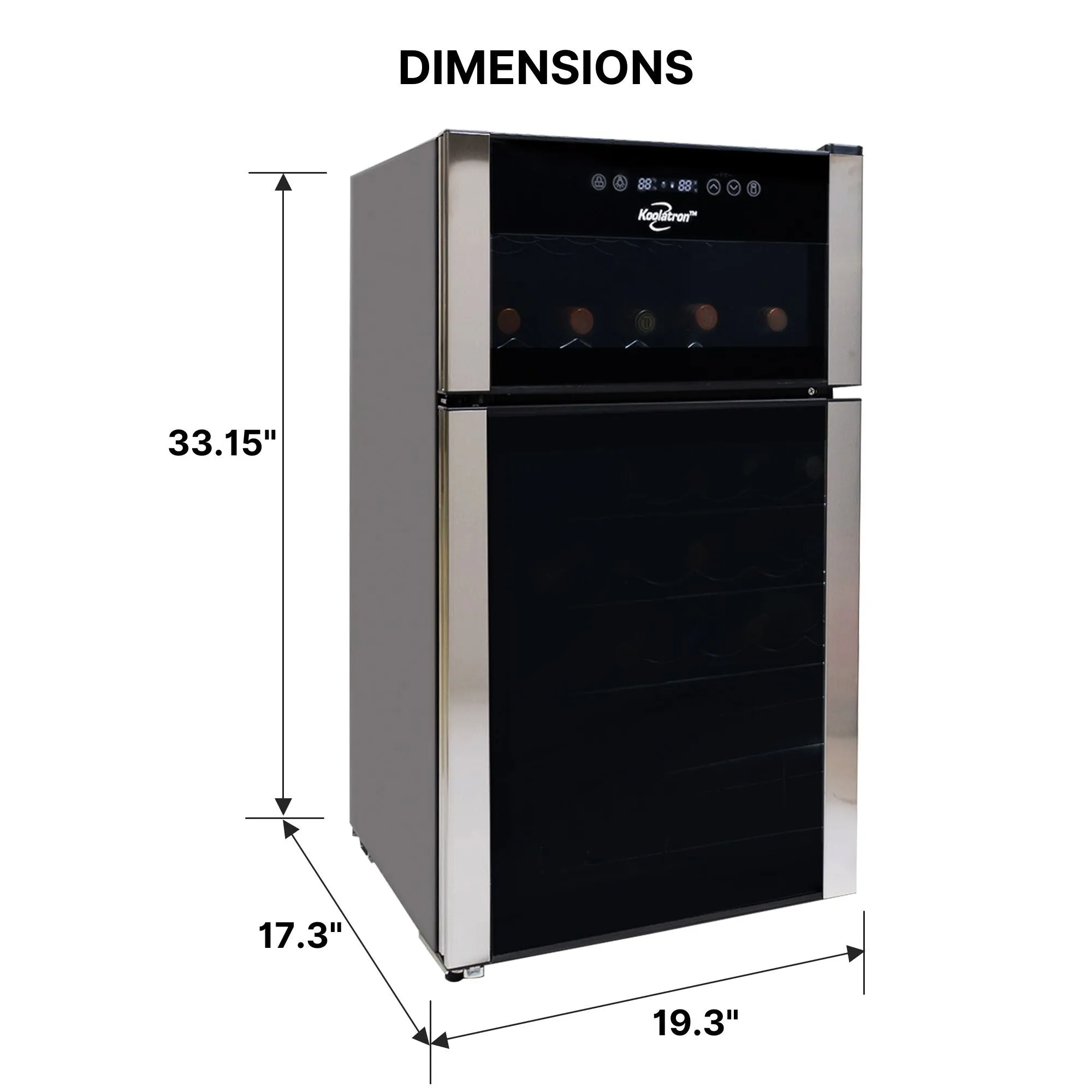 Koolatron 29 Bottle Dual Zone Wine Cooler, Black, 3 cu ft (86L) Compressor Wine Fridge, Freestanding Wine Cellar, Red, White, Sparkling Wine Storage in Home Bar, Kitchen, Apartment, Condo
