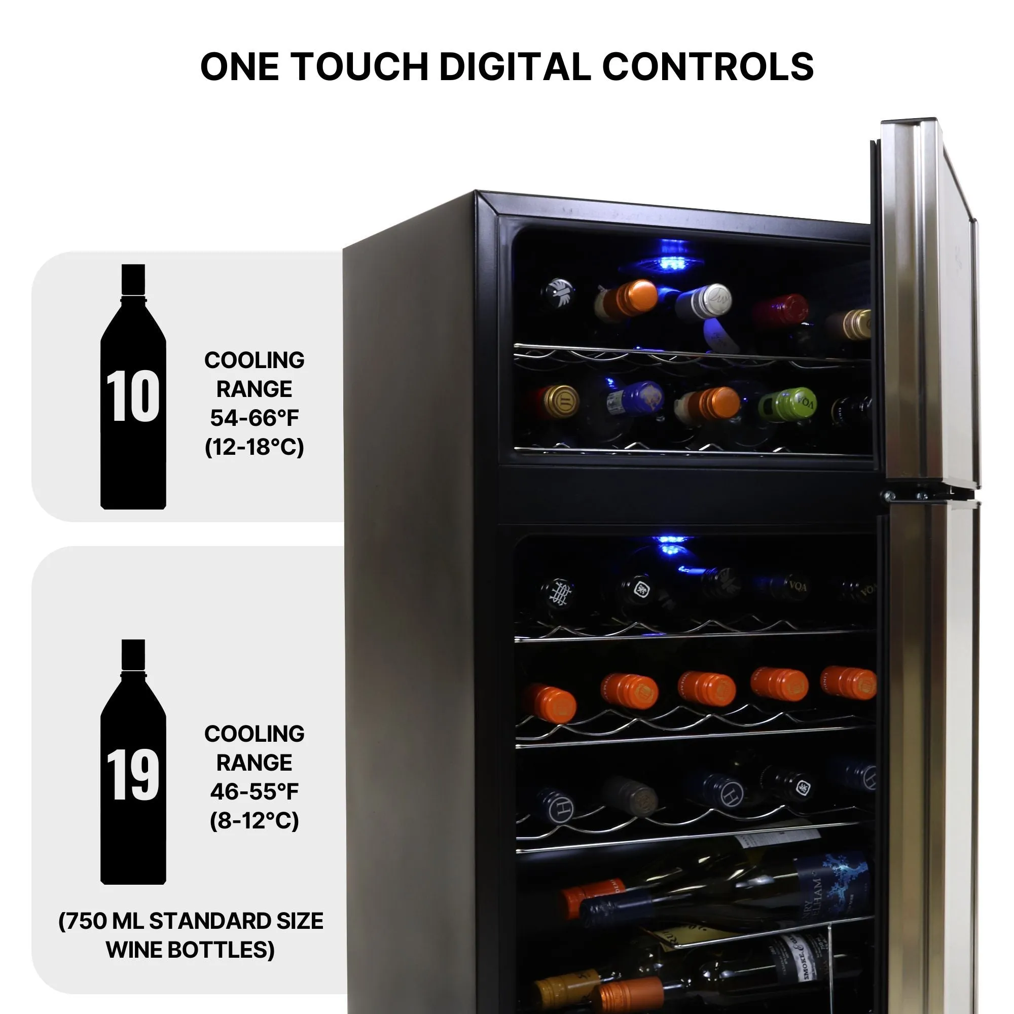 Koolatron 29 Bottle Dual Zone Wine Cooler, Black, 3 cu ft (86L) Compressor Wine Fridge, Freestanding Wine Cellar, Red, White, Sparkling Wine Storage in Home Bar, Kitchen, Apartment, Condo