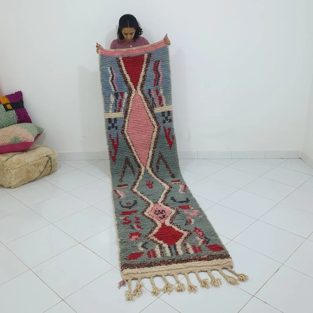 KSAR Runner | 9'5x2'5 Ft | 2,91x0,77 m | Moroccan Colorful Rug | 100% wool handmade