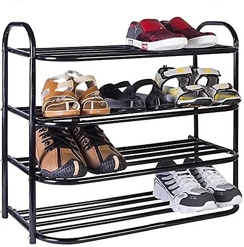 KSP HOME Heavy Metal Shoe Rack (4 Shelves) Foldable Open Book Shelf, Book Shelve, Shoe Rack, Shoes Storage Rack for Home Shoe Stand Shelf Big (60 * 60 * 25 cm) (Black) (4 Shelf Big)