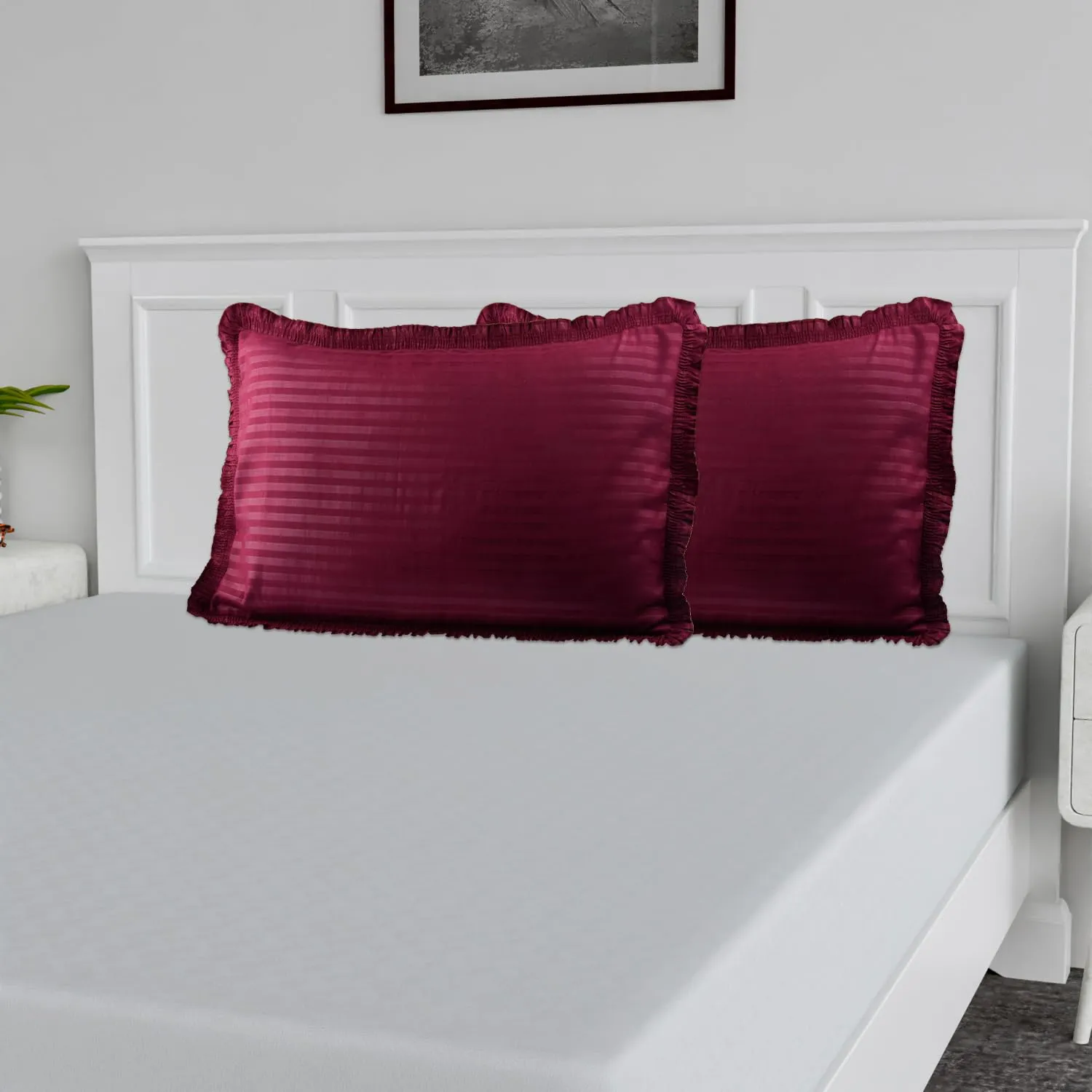 Kuber Industries Pillow Cover | Cotton Pillow Cover Set | Cushion Pillow Cover Set | Premium Pillow Cover Set for Bedroom | Lining Frill Pillow Cover Set | 4 Piece Set | Maroon