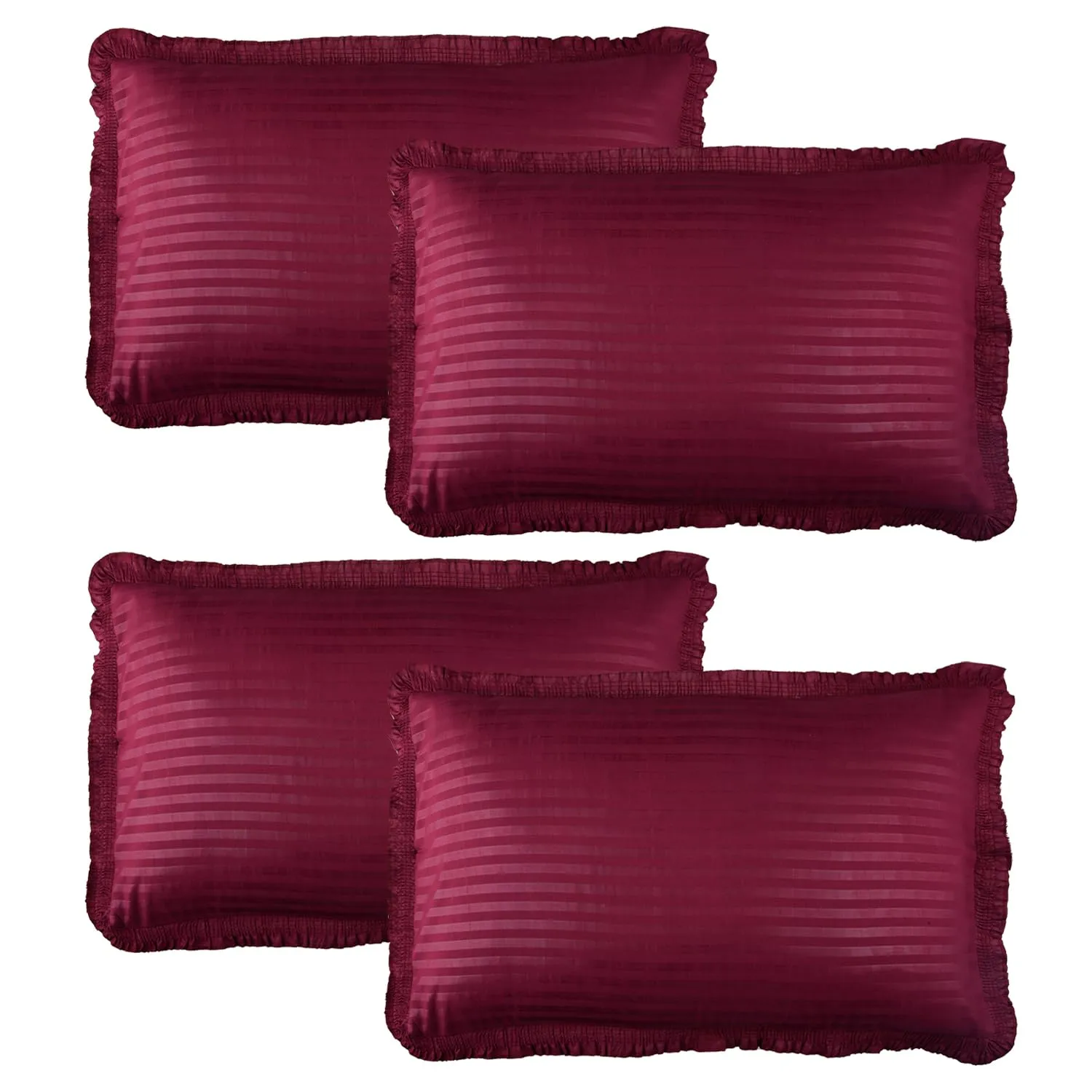 Kuber Industries Pillow Cover | Cotton Pillow Cover Set | Cushion Pillow Cover Set | Premium Pillow Cover Set for Bedroom | Lining Frill Pillow Cover Set | 4 Piece Set | Maroon