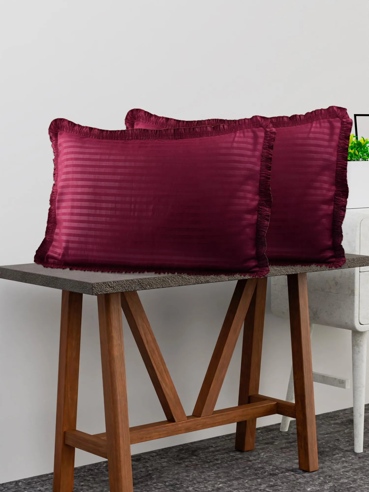Kuber Industries Pillow Cover | Cotton Pillow Cover Set | Cushion Pillow Cover Set | Premium Pillow Cover Set for Bedroom | Lining Frill Pillow Cover Set | 4 Piece Set | Maroon