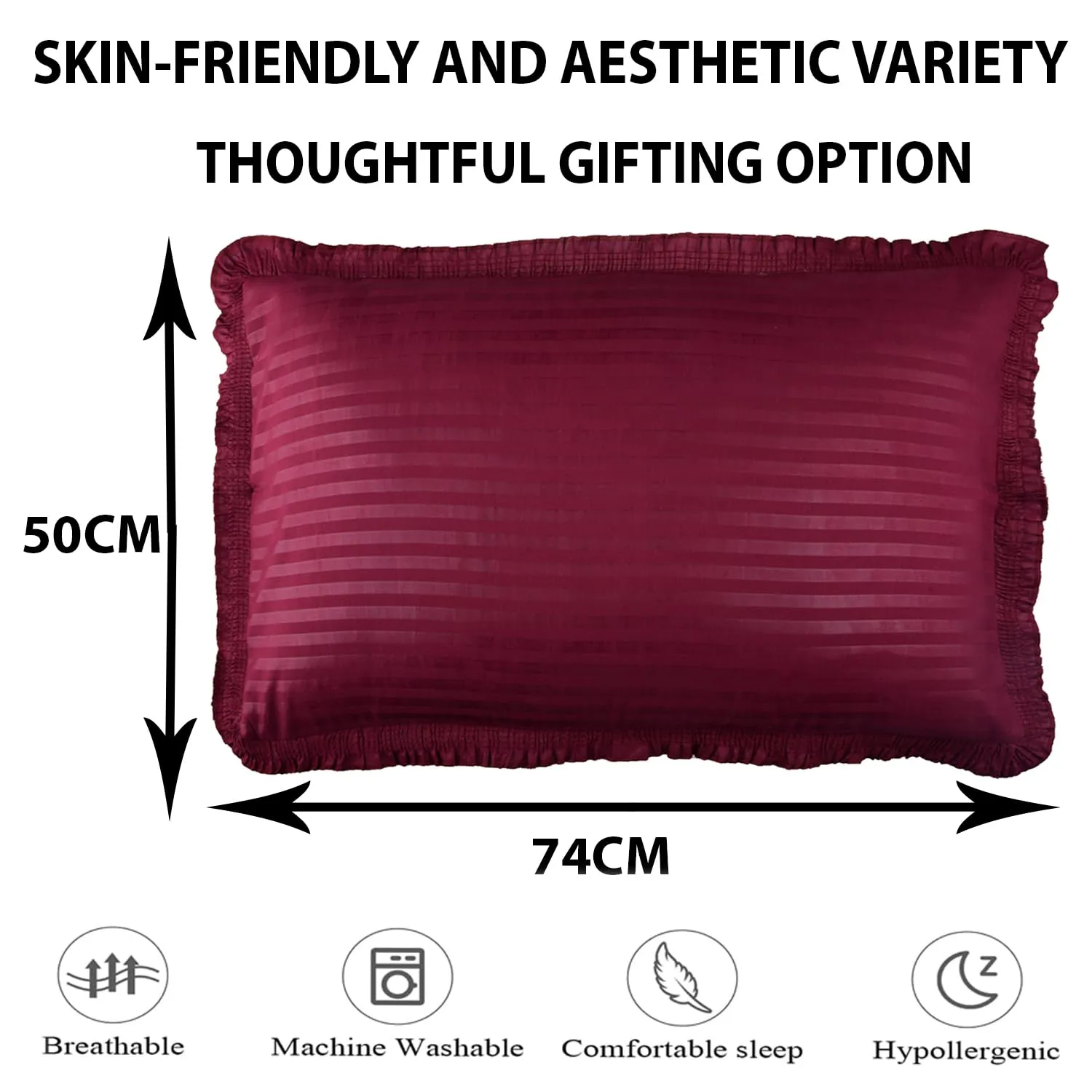 Kuber Industries Pillow Cover | Cotton Pillow Cover Set | Cushion Pillow Cover Set | Premium Pillow Cover Set for Bedroom | Lining Frill Pillow Cover Set | 4 Piece Set | Maroon