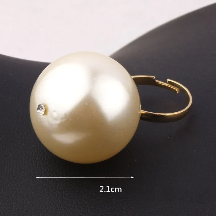 Large Faux Pearl Rhinestone Necklace Bangle Earrings Ring Sets