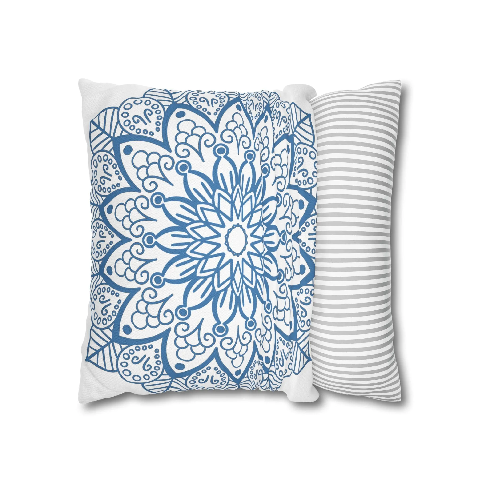 Mandala Art Pillowcase - Handmade Design - Steel Blue on White