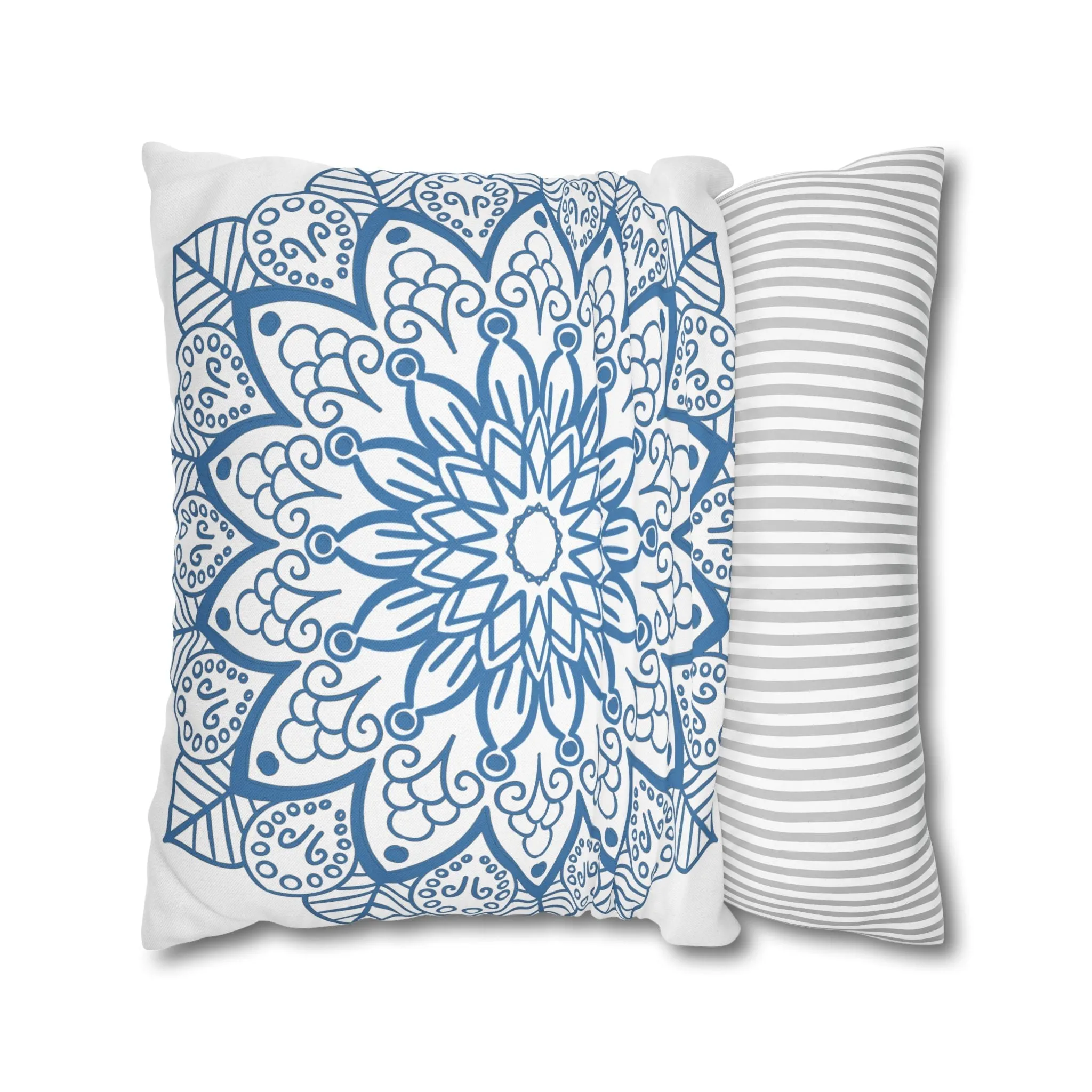 Mandala Art Pillowcase - Handmade Design - Steel Blue on White