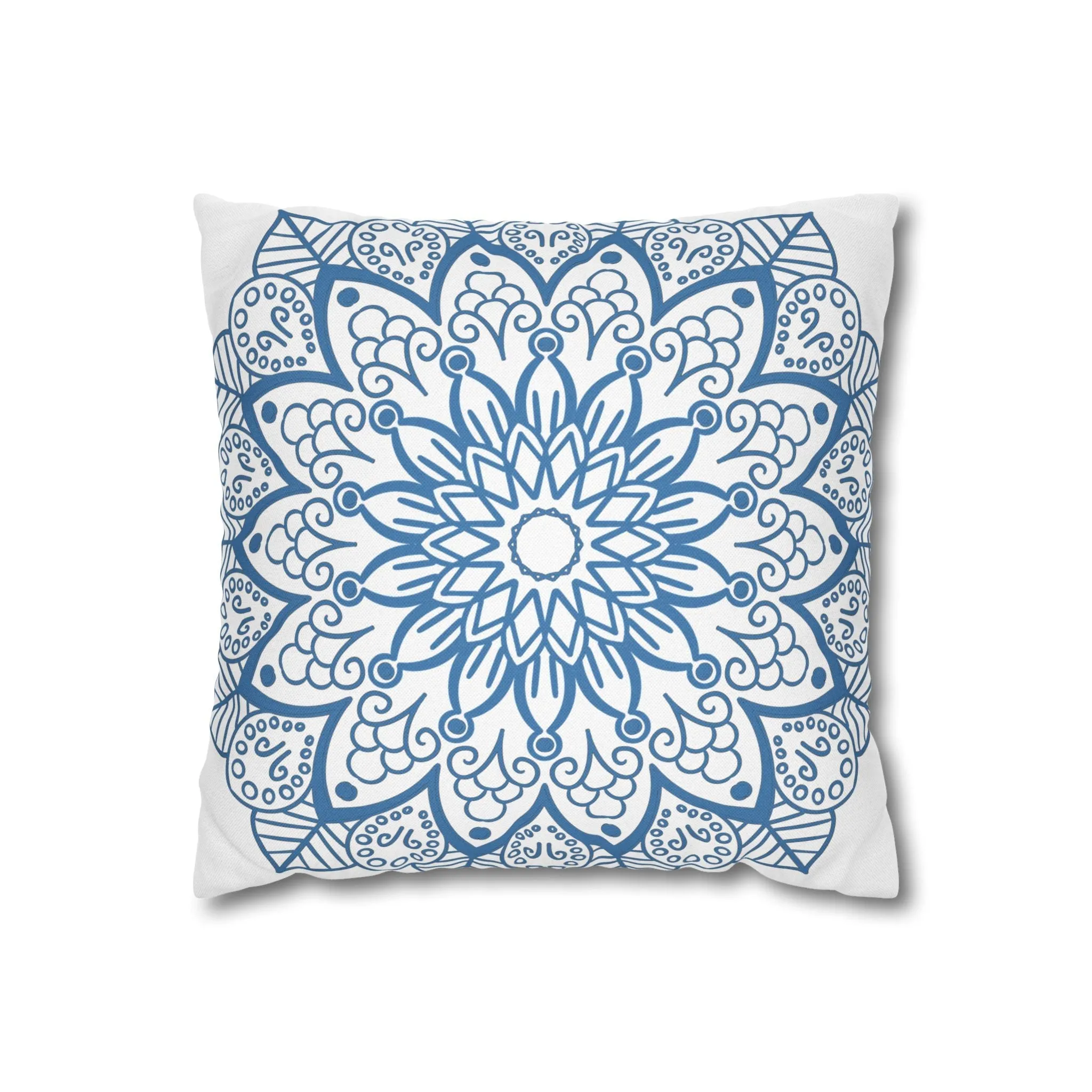Mandala Art Pillowcase - Handmade Design - Steel Blue on White