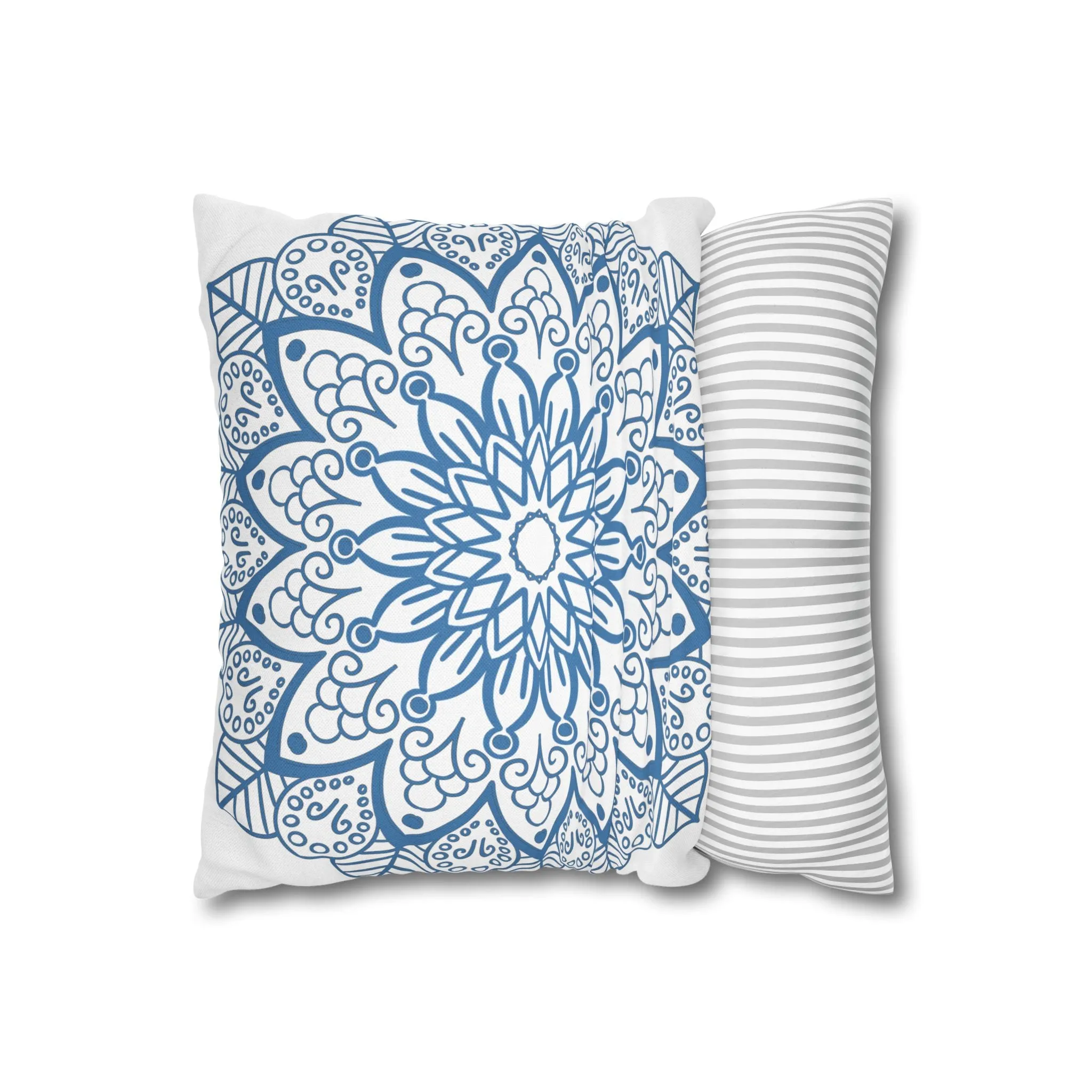 Mandala Art Pillowcase - Handmade Design - Steel Blue on White