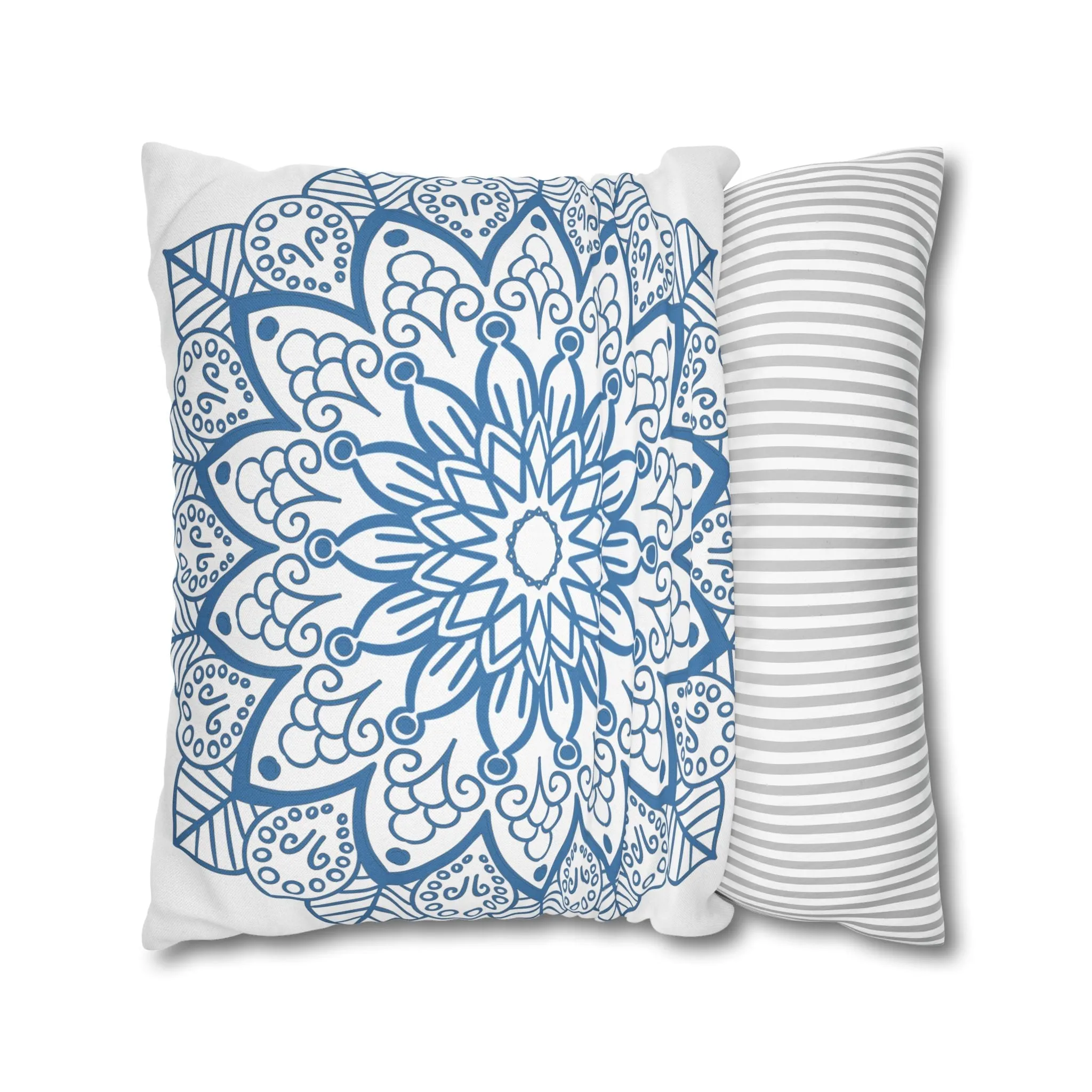 Mandala Art Pillowcase - Handmade Design - Steel Blue on White