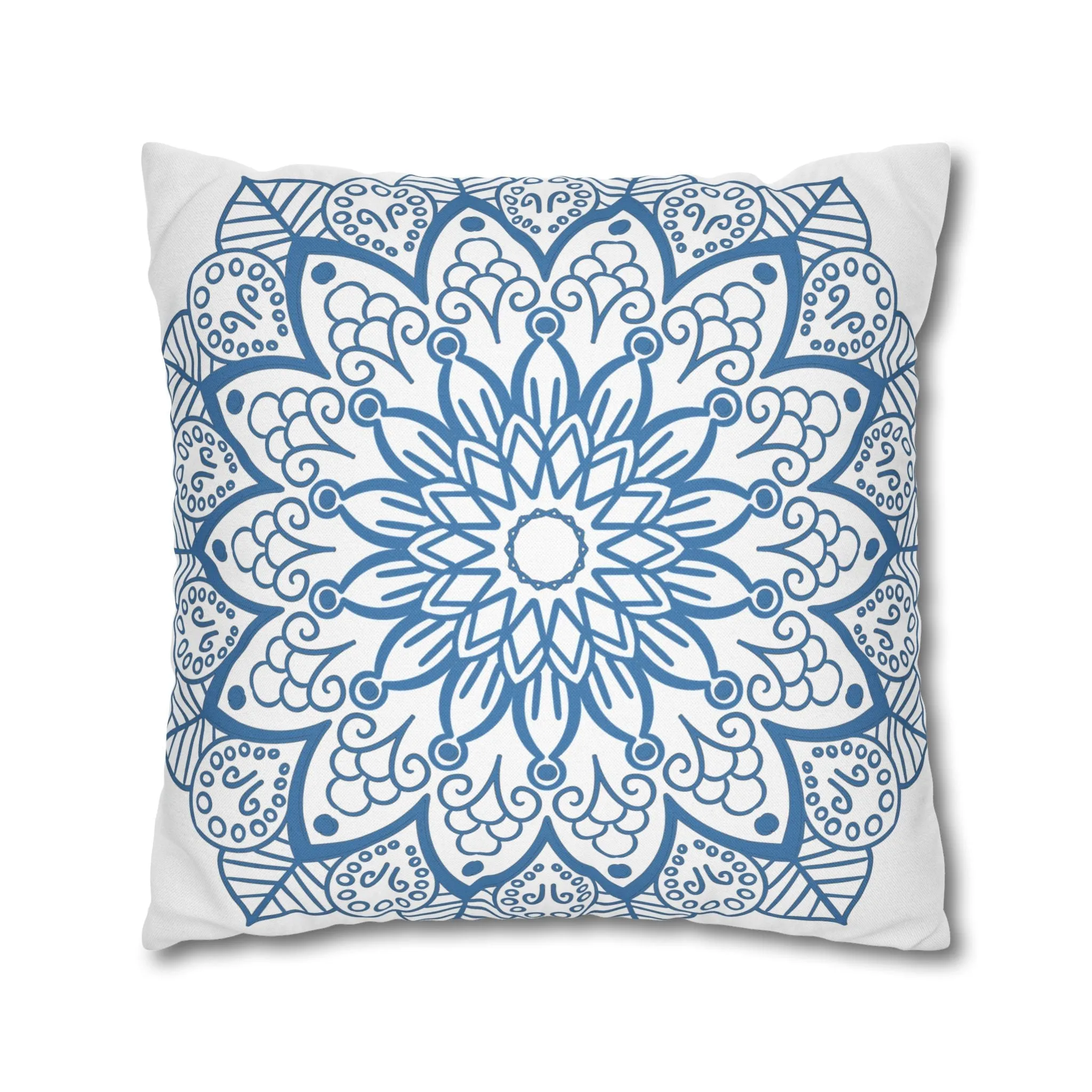 Mandala Art Pillowcase - Handmade Design - Steel Blue on White