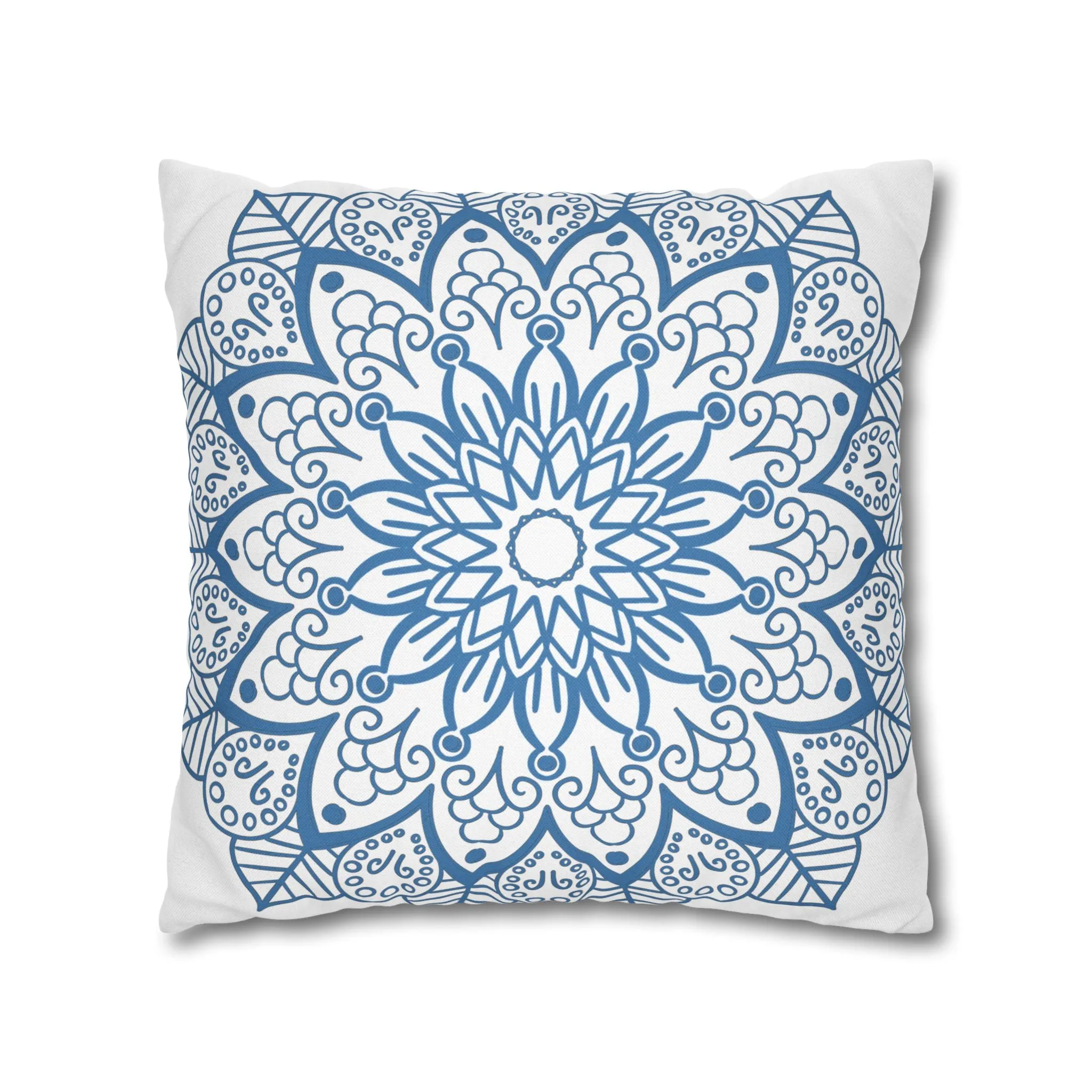 Mandala Art Pillowcase - Handmade Design - Steel Blue on White