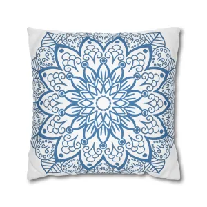 Mandala Art Pillowcase - Handmade Design - Steel Blue on White