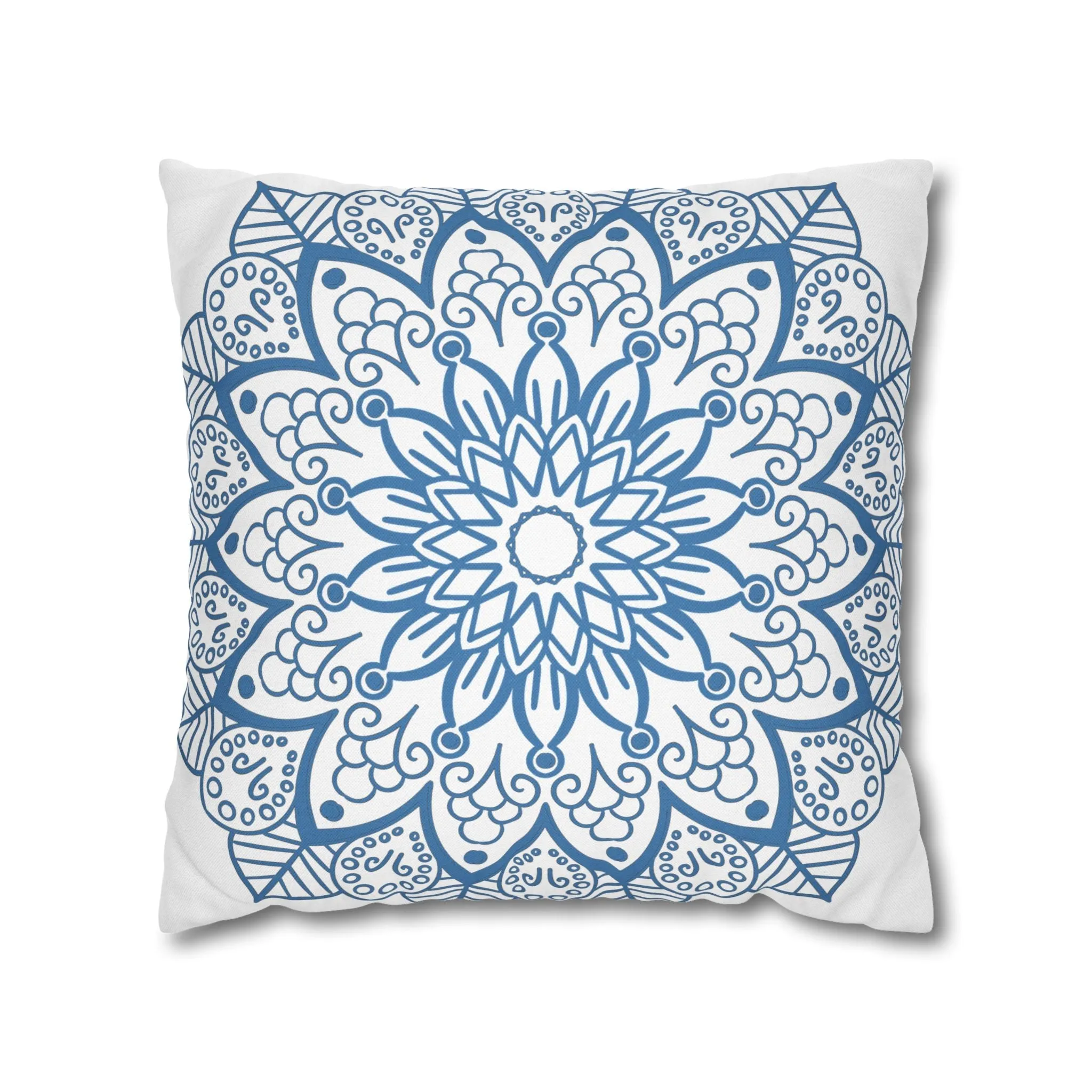 Mandala Art Pillowcase - Handmade Design - Steel Blue on White