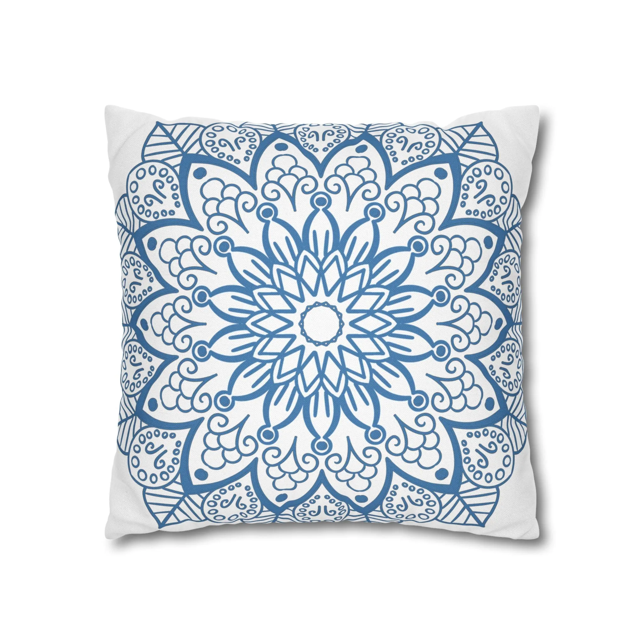 Mandala Art Pillowcase - Handmade Design - Steel Blue on White