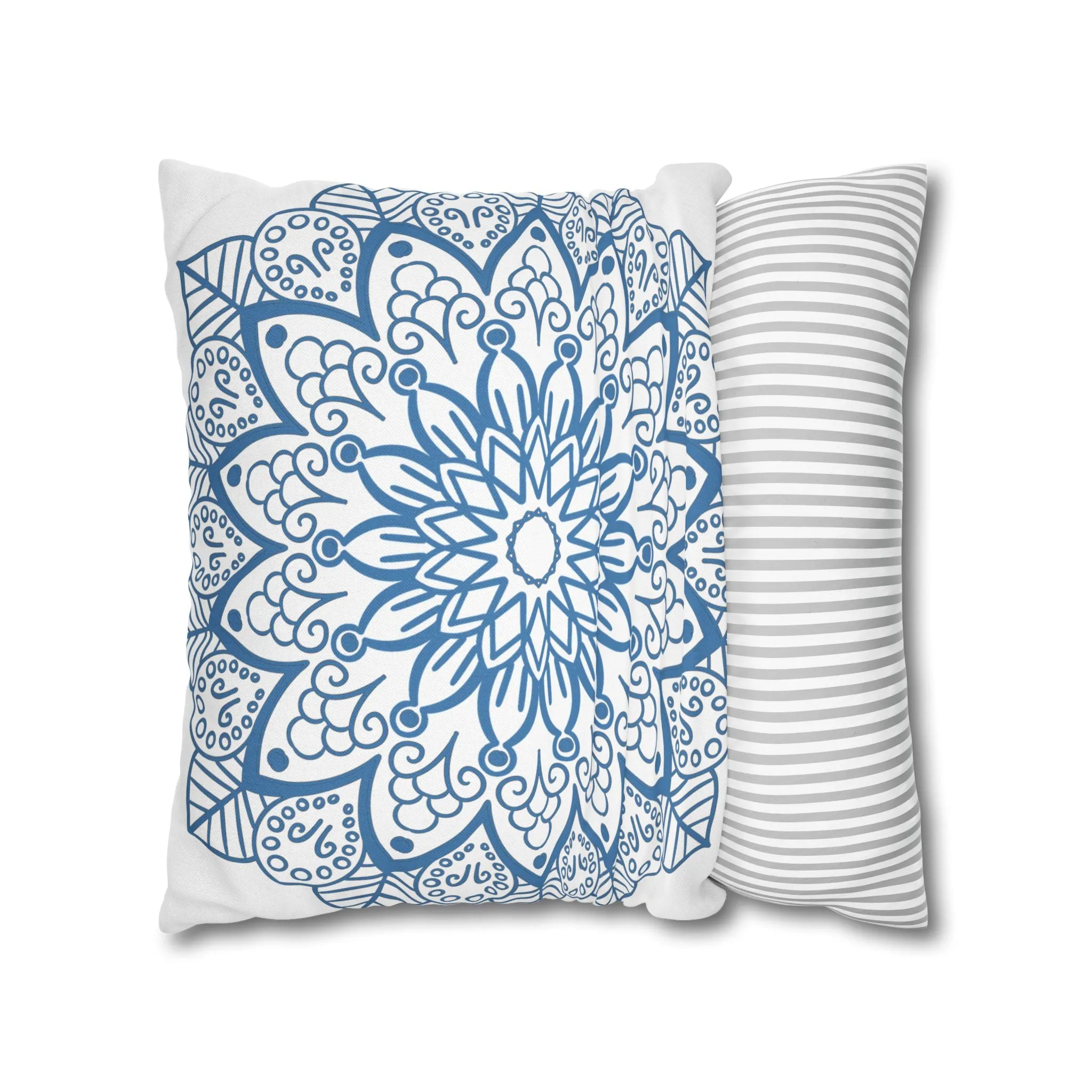 Mandala Art Pillowcase - Handmade Design - Steel Blue on White