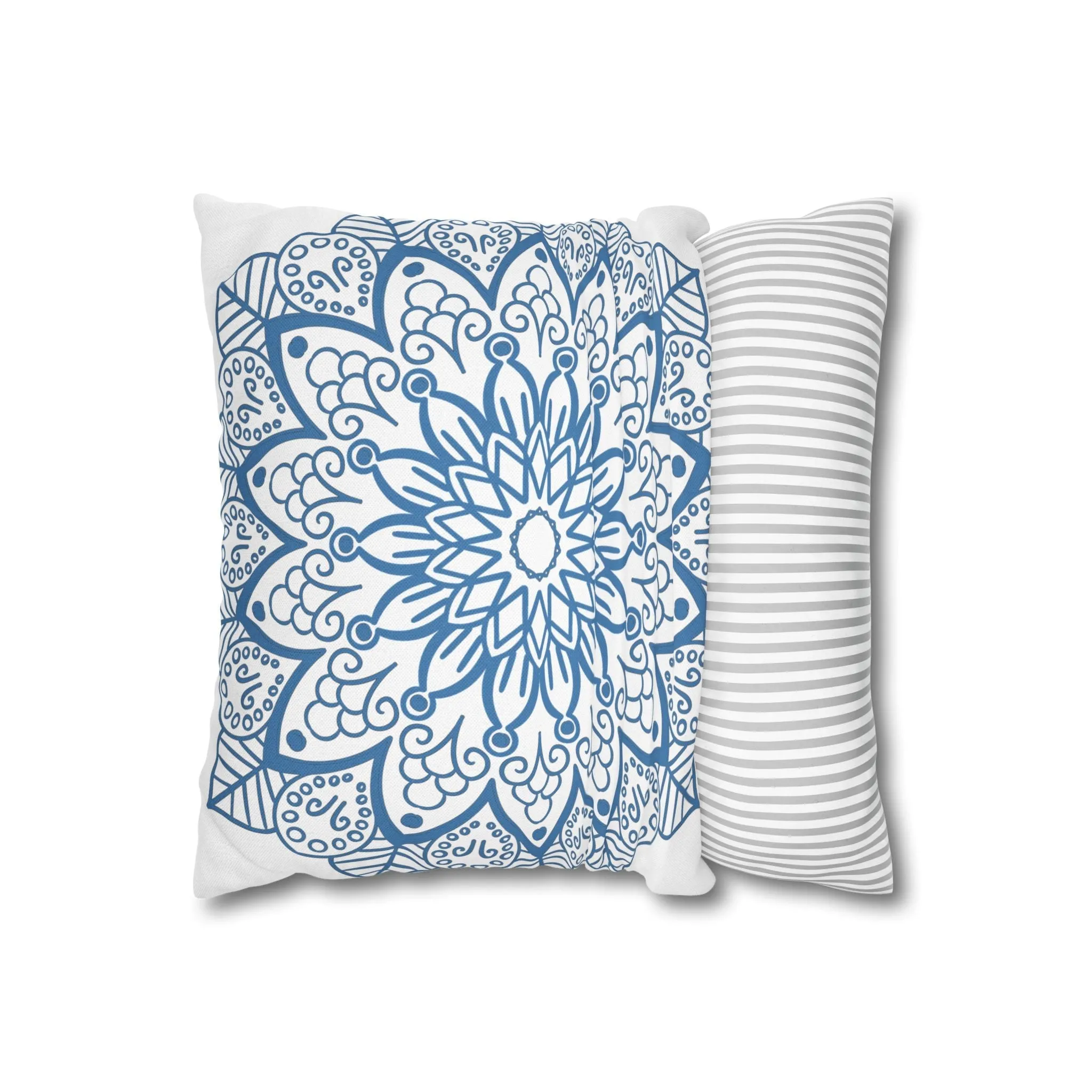 Mandala Art Pillowcase - Handmade Design - Steel Blue on White