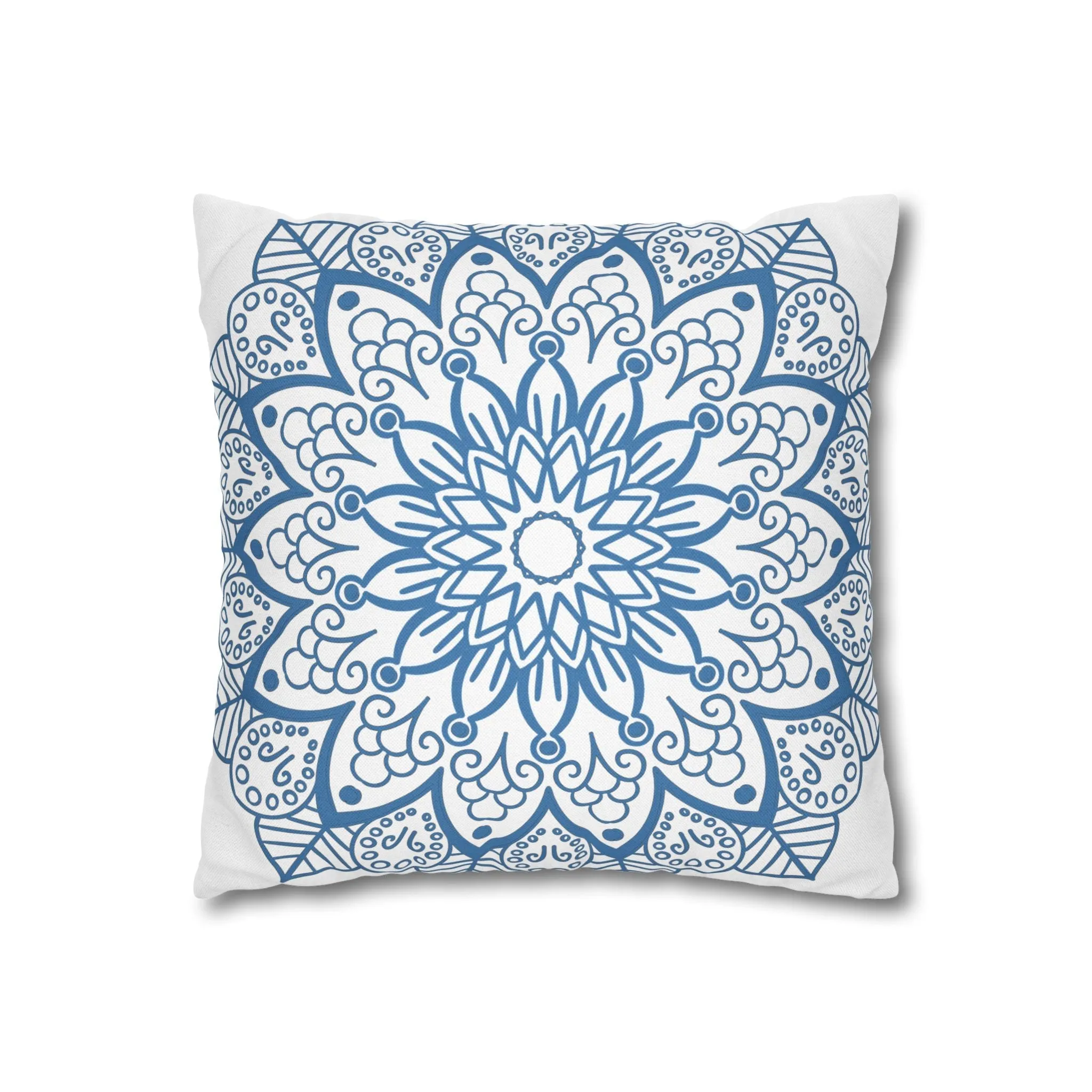 Mandala Art Pillowcase - Handmade Design - Steel Blue on White