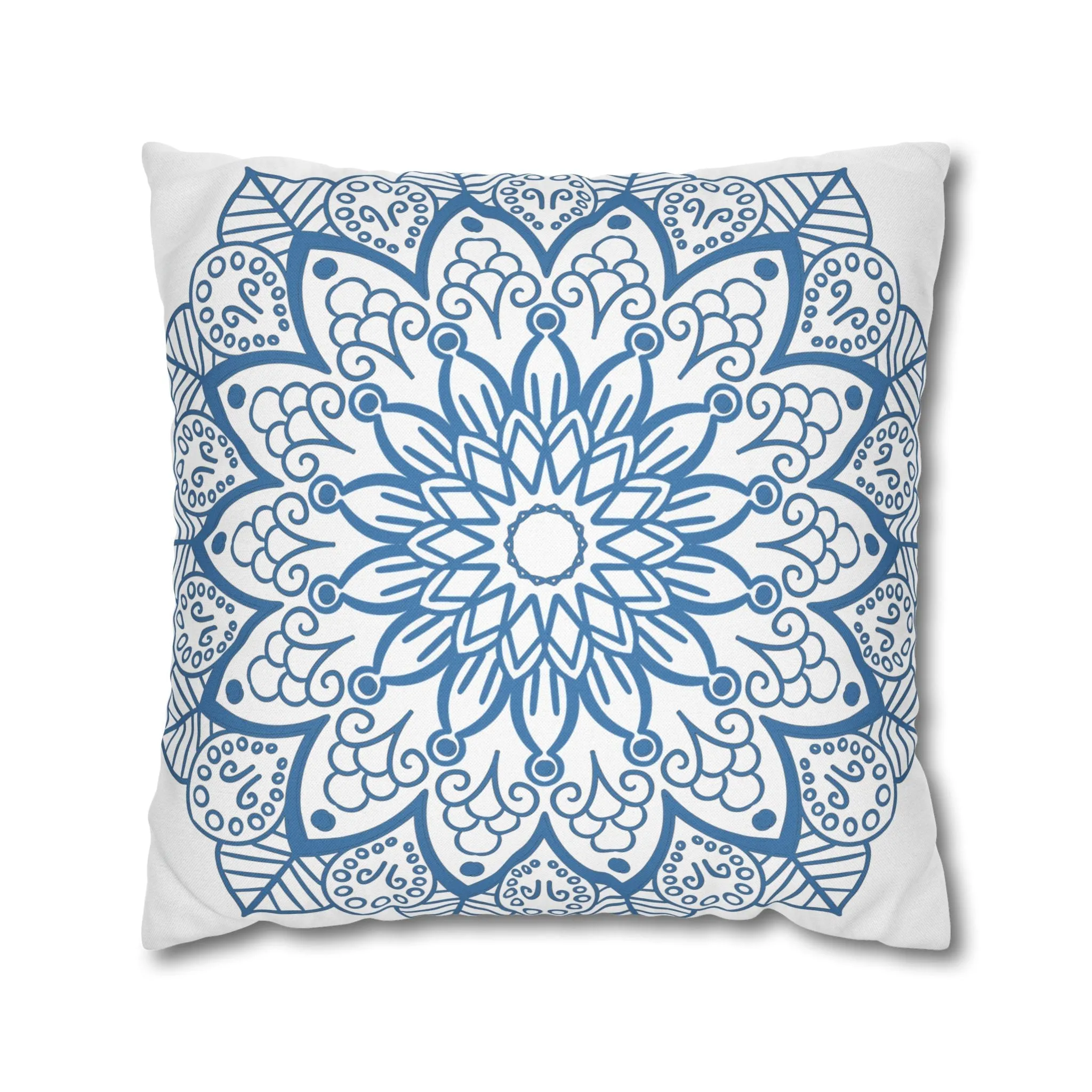 Mandala Art Pillowcase - Handmade Design - Steel Blue on White