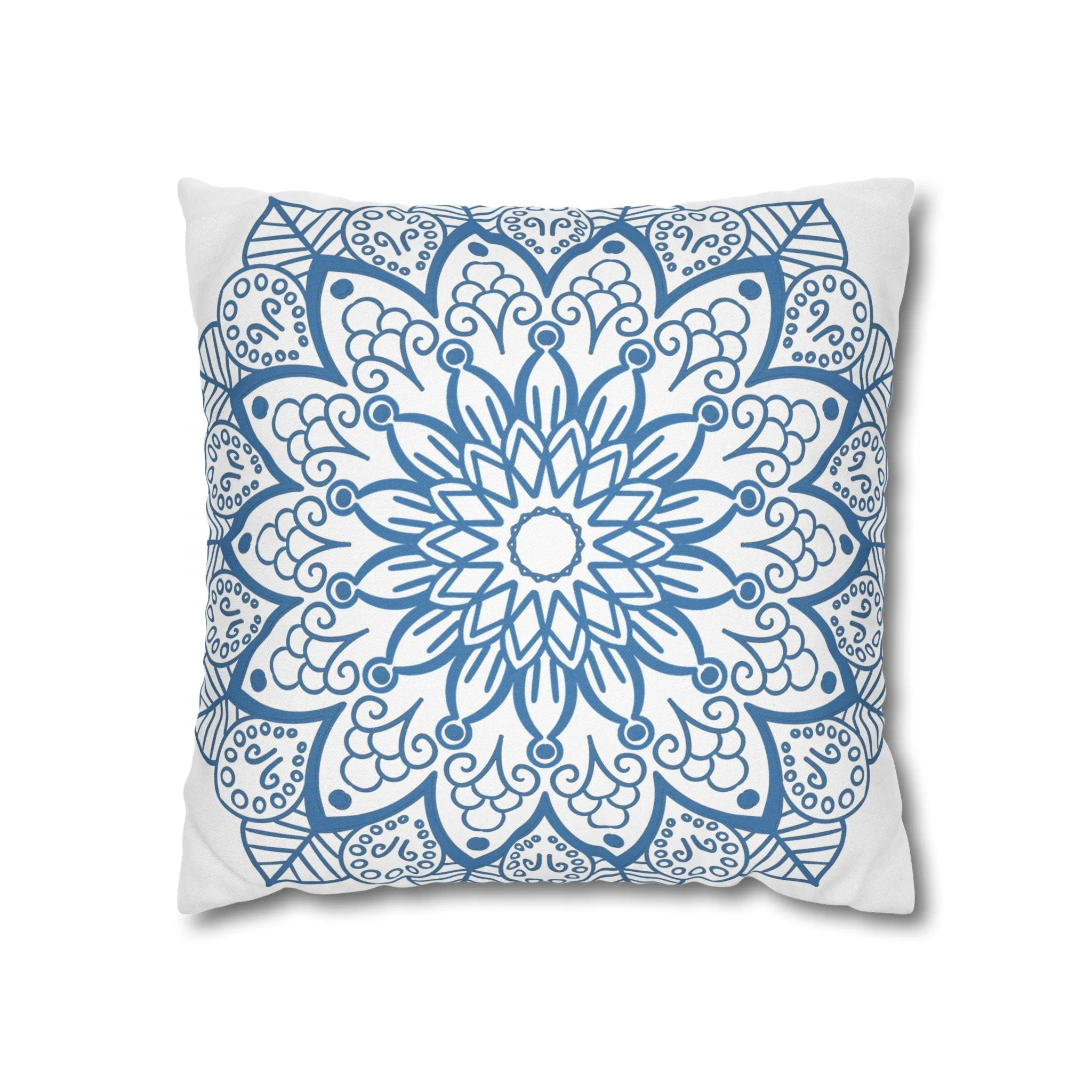 Mandala Art Pillowcase - Handmade Design - Steel Blue on White