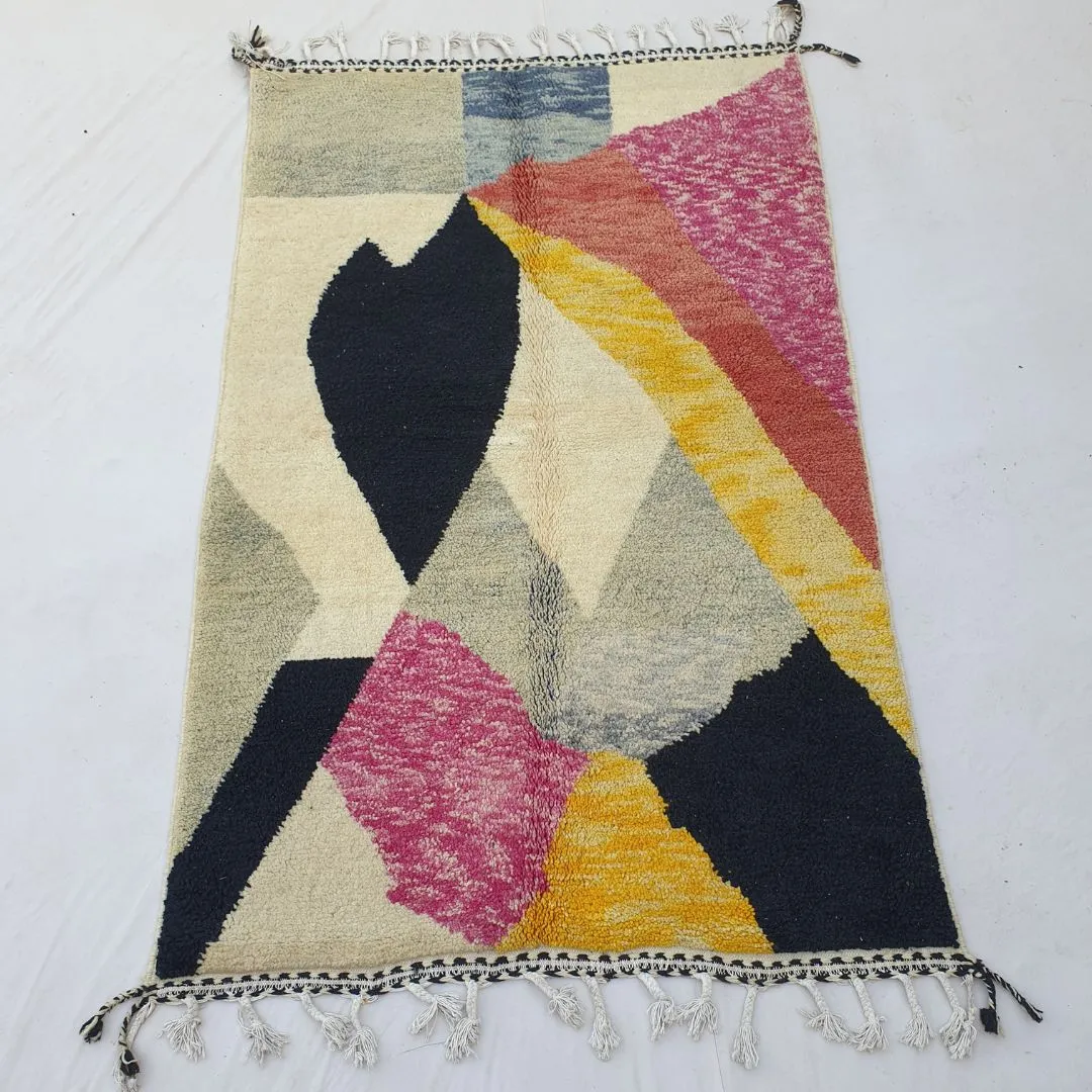 Mchila | Authentic Beni Ourain 4x7 Colorful Moroccan Rug | 4'82x7'87 Ft | 147x240 cm