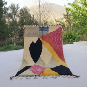 Mchila | Authentic Beni Ourain 4x7 Colorful Moroccan Rug | 4'82x7'87 Ft | 147x240 cm