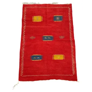 Medium Berber Rug - Tribal Handwoven Wool Organic Red Dye