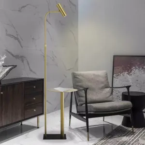 Modern Metallic Gold LED Bedroom Floor Lamp with Angled Arm