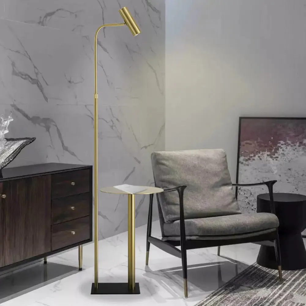 Modern Metallic Gold LED Bedroom Floor Lamp with Angled Arm