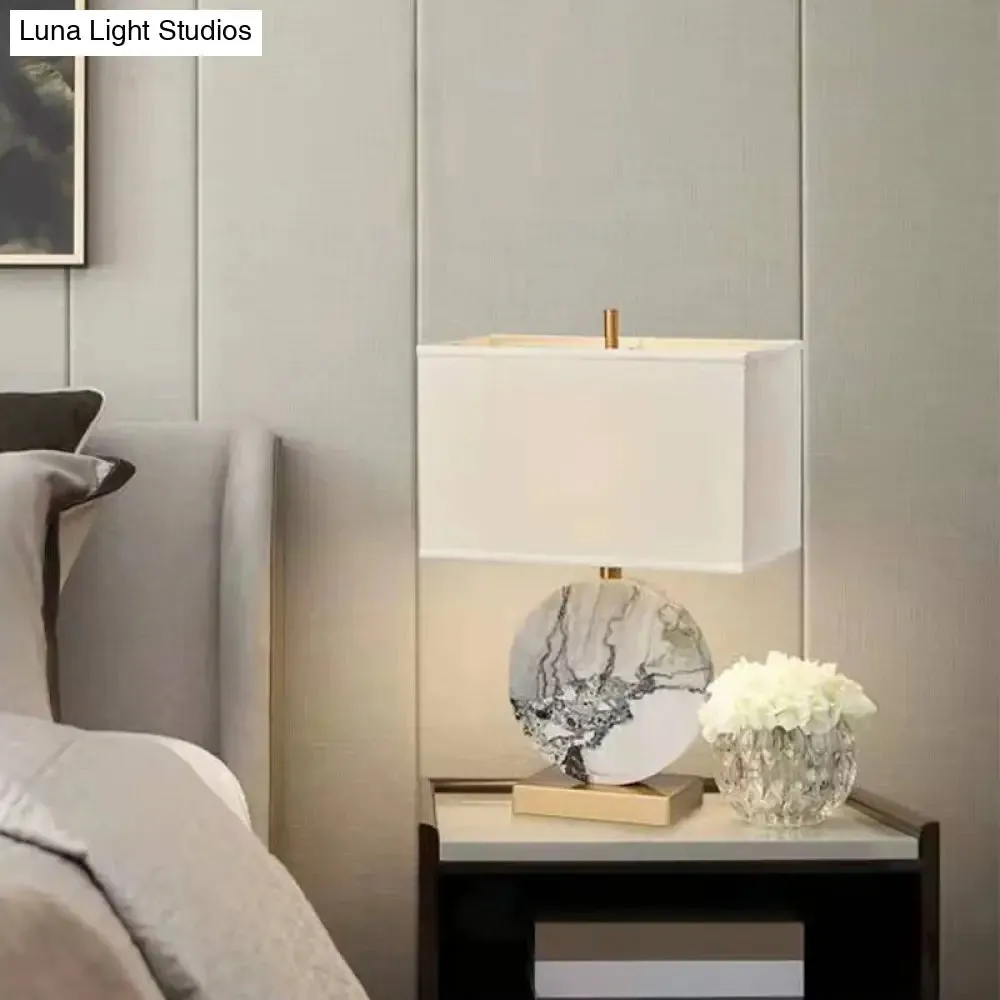Modernist 1-Head Task Lamp - White Rectangle Reading Light with Fabric Shade