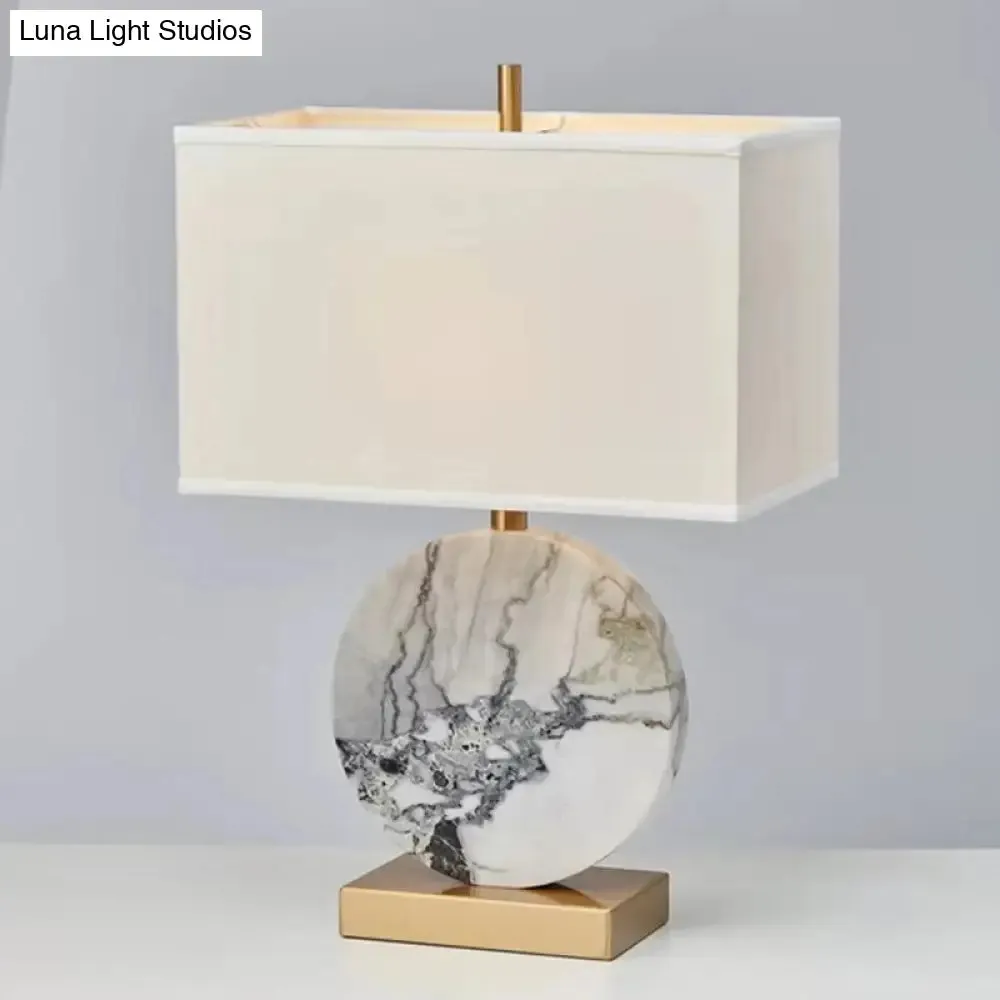 Modernist 1-Head Task Lamp - White Rectangle Reading Light with Fabric Shade
