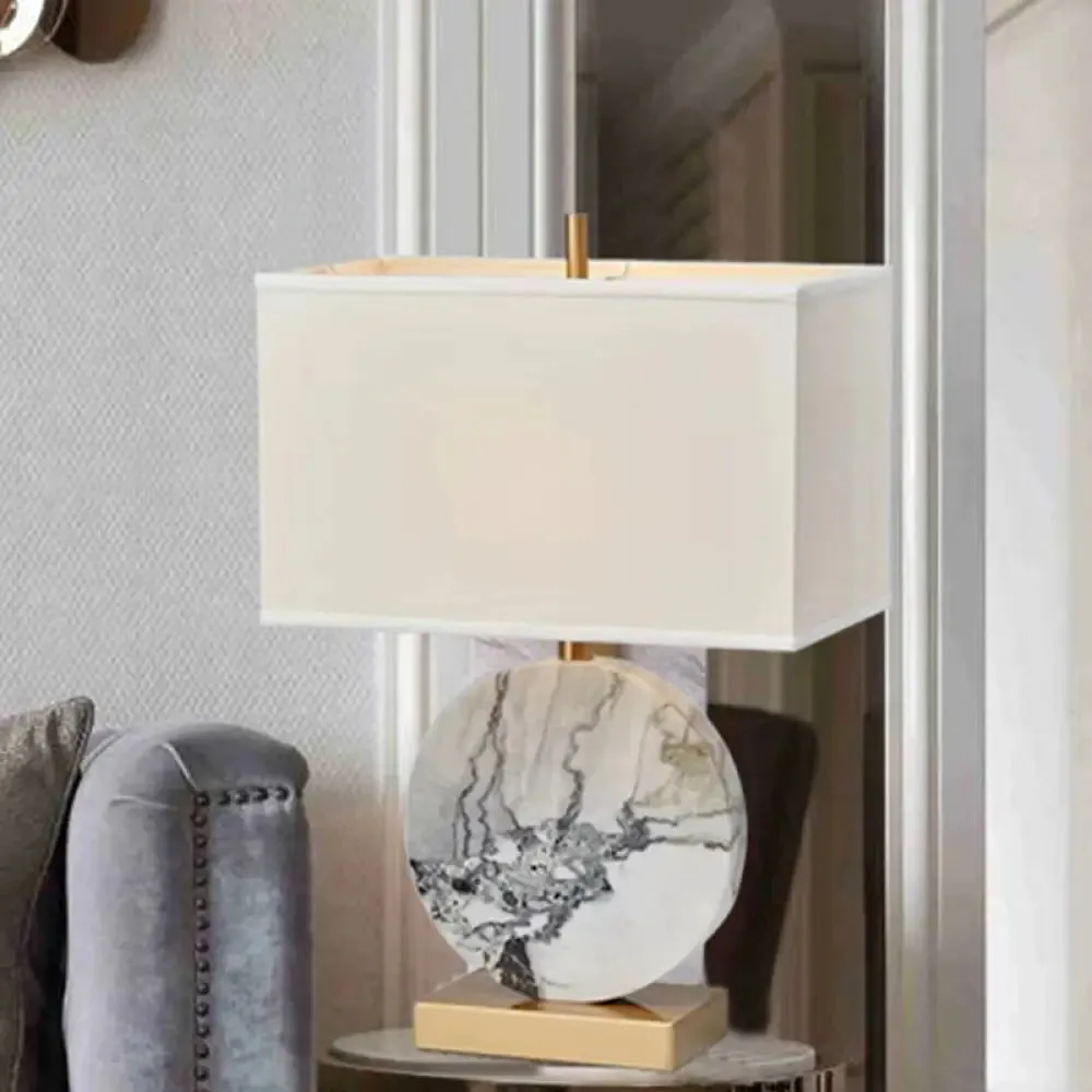 Modernist 1-Head Task Lamp - White Rectangle Reading Light with Fabric Shade