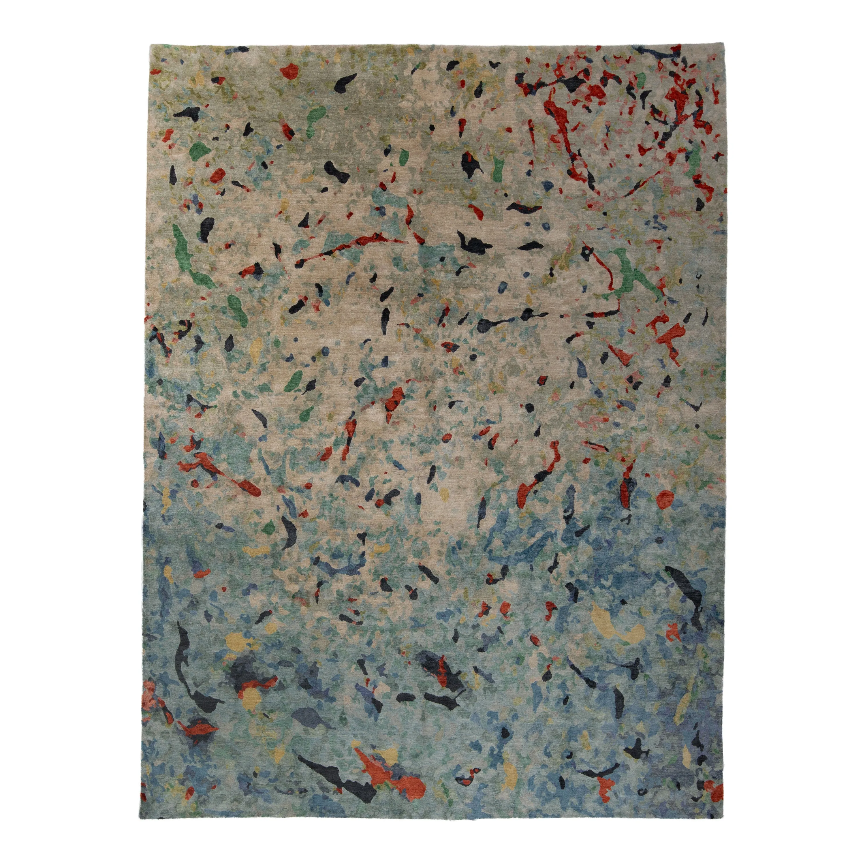 Multicolored Aurora Tibetan Contemporary Wool & Silk Rug - 9' x 12'