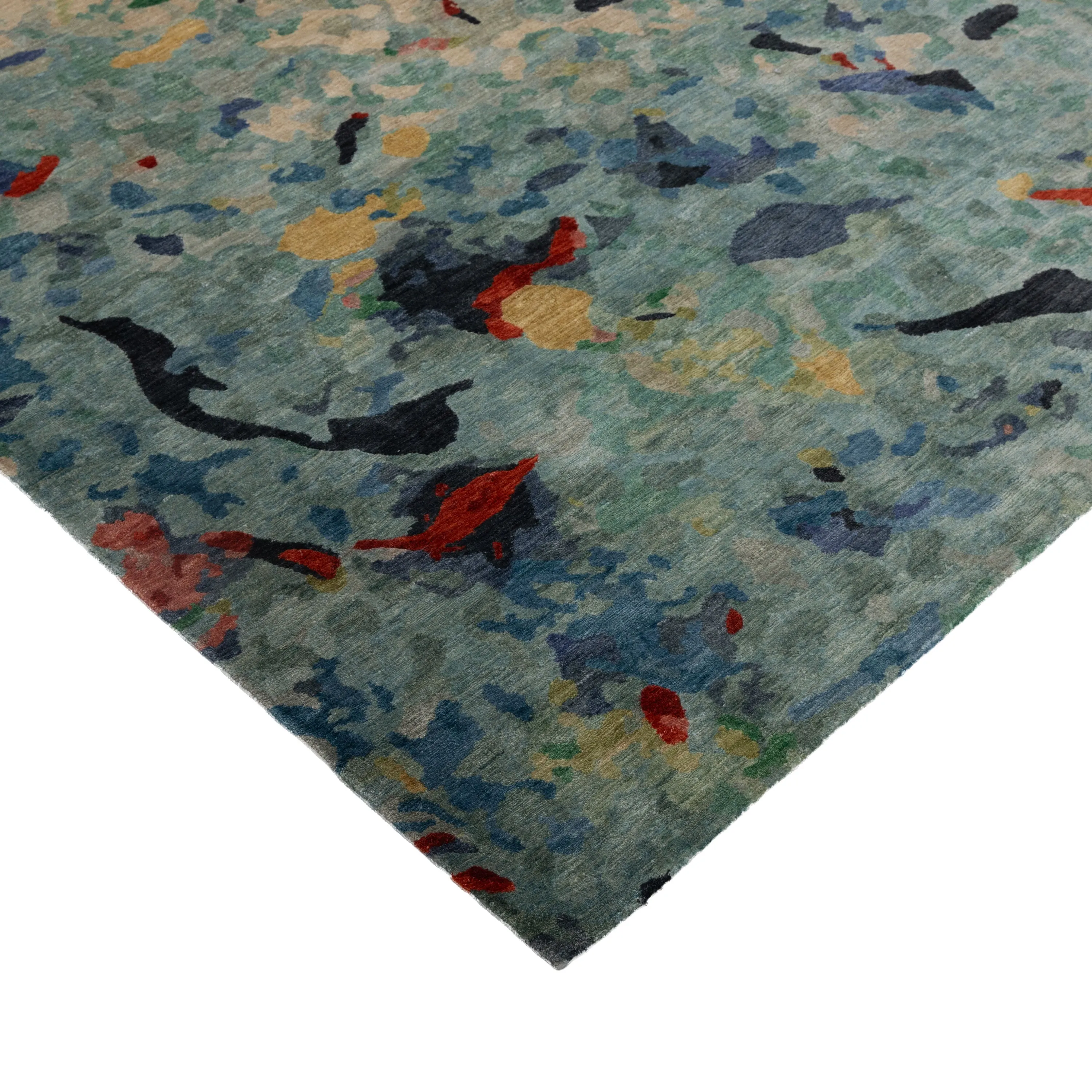 Multicolored Aurora Tibetan Contemporary Wool & Silk Rug - 9' x 12'